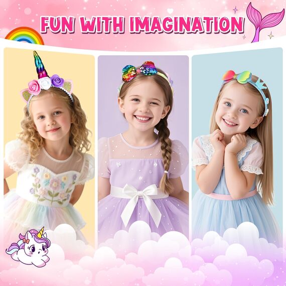 Pourbibi Geschenk Mädchen 3 4 5 6 7 8 jahre,Multithema Haarreifen Haarschmuck,Einhorn Geschenke für Mädchen,10 Teile Kinder 4 Jahre,Kindergeburtstag Halloween Christmas