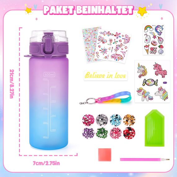 Einhorn Geschenke für Mädchen 5 6 7 8 9 Jahre: Trinkflasche Bastelset Kinder ab 6 8 10 11 12 Jahre DIY Wasserflasche Basteln Diamond Painting Kinder Weihnachtsgeschenke Spielzeug Mädchen 4-12 Jahre