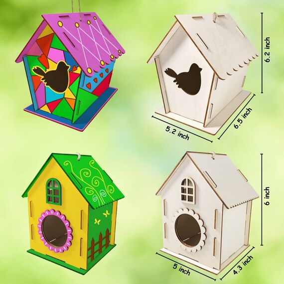 Heyzeibo Vogelhaus Bausatz für Kinder - DIY Set 2 Stück Holz Basteln für Kinder zu Bauen und Malen, Vogelkasten Bastelset Geschenke für Mädchen Jungen Kleinkinder