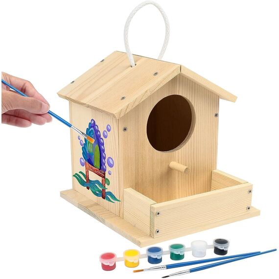 LotFancy Vogelhaus Bausatz für Kinder, Vogelhaus zum bemalen, Holz Bastelset, DIY Basteln Set für Kindergeburtstag, Ostern Geschenke für Mädchen Jungen Kleinkinder