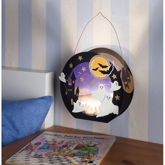 folia 68102 - Laternen - Bastelset, Gespenst, inklusive Laternenstab und LED-Licht, Medium