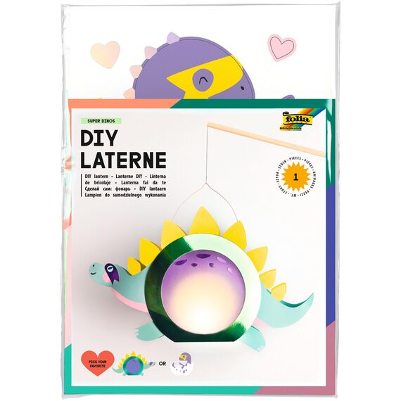 folia 94204 - Laterne Bastelset SUPER DINOS, ca. 10 x 23 x 33 cm - Bastelmaterial für eine Laterne, gestaltbar als Dino oder Dino-Baby