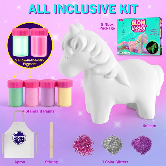LAOESE Einhorn Gießfarben Malset (Leuchten), Bastelset Mädchen 5 6 7 8 10 Jahre Kinder, Einhorn Geschenke für Mädchen Junge, Kreativ Set für Kinder, Spielzeug Basteln 4-12 Jahre