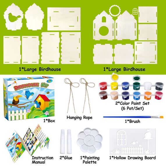 Heyzeibo Vogelhaus Bausatz für Kinder - DIY Set 2 Stück Holz Basteln für Kinder zu Bauen und Malen, Vogelkasten Bastelset Geschenke für Mädchen Jungen Kleinkinder