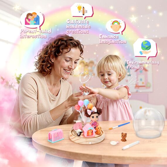 HappyGoLucky DIY Prinzessin Bastelset Kinder - Mädchen Spielzeug Geschenk ab 3-10 Jahre - DIY Nachtlicht Kinder - Sockel aus Holz - mit 15+ Zubehörteilen, Personalisierbares Schlafzimmerlicht