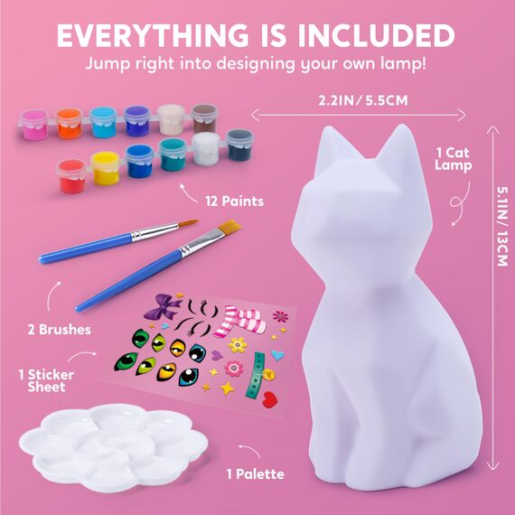 Klever Kits Katze Lampe Bastelset Kinder ab 6+ jahre,Basteln Mädchen ab 6 7 8 9 10 11 12 jahre,Kreatives Geschenke für Mädchen, katz e Spielzeug Kinder,DIY Katze Lampe Malset