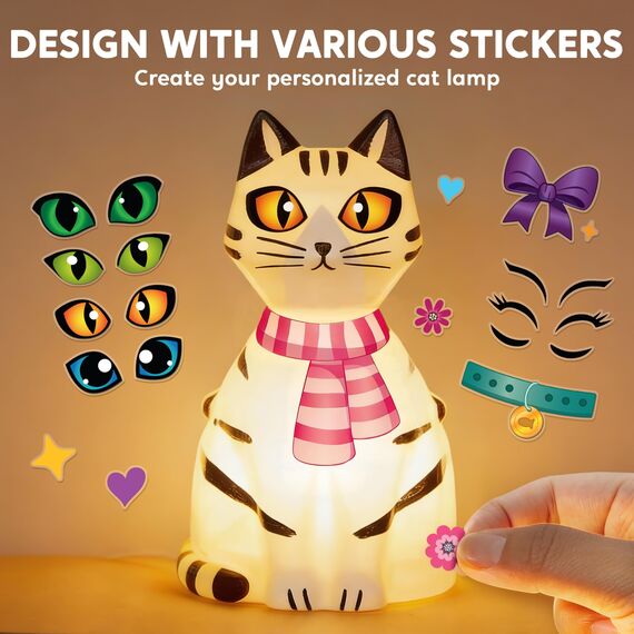 Klever Kits Katze Lampe Bastelset Kinder ab 6+ jahre,Basteln Mädchen ab 6 7 8 9 10 11 12 jahre,Kreatives Geschenke für Mädchen, katz e Spielzeug Kinder,DIY Katze Lampe Malset