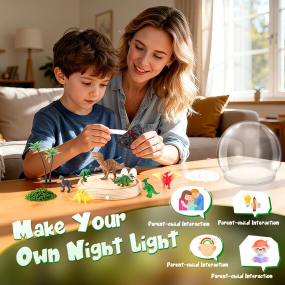 HappyGoLucky DIY Bastelset Kinder - Dinosaurier Spielzeug Geschenk für Jungen ab 3-10 Jahre - Personalisierbares Nachtlicht Kinder - Sockel aus Holz - mit 15+ Zubehörteilen [Großformat]