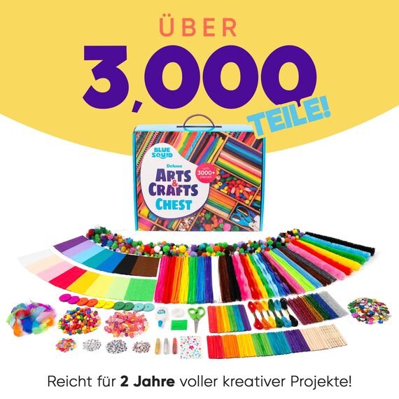 Blue Squid Bastelset für Kinder - 3000Pcs Bastelbox bastelkoffer- Basteln für alter ab 4,5,6,7,8,9,10,11,12 Jahre - Deluxe Bastelsachen, kinder bastelset, bastelpapier set, bastelkoffer bastelmaterial