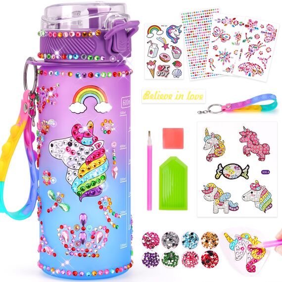 Einhorn Geschenke für Mädchen 5 6 7 8 9 Jahre: Trinkflasche Bastelset Kinder ab 6 8 10 11 12 Jahre DIY Wasserflasche Basteln Diamond Painting Kinder Weihnachtsgeschenke Spielzeug Mädchen 4-12 Jahre