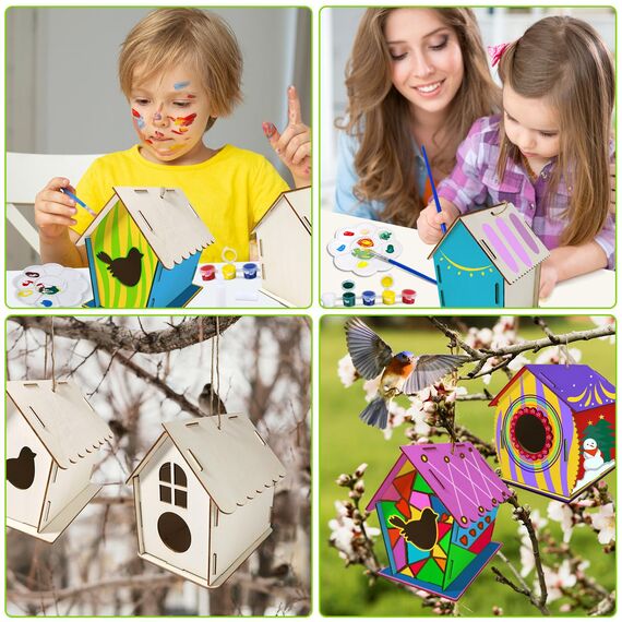 Heyzeibo Vogelhaus Bausatz für Kinder - DIY Set 5 Stück Bastelset für Kinder zu Bauen und Malen, Vogelkasten Basteln Ostern Geschenke für Mädchen Jungen Kleinkinder