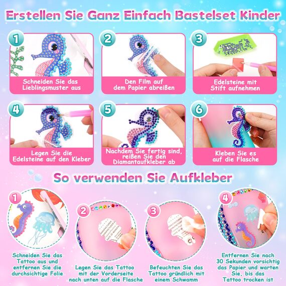 Dikence Bastelset Kinder ab 6 Jahre, Basteln Mädchen 6 8 10 Jahre Trinkflasche Geschenk Mädchen 5-6-7-8-9 Jahre Meerjungfrau Diamond Painting Kinder Spielzeug ab 4-12 Jahre Geburtstags geschenk
