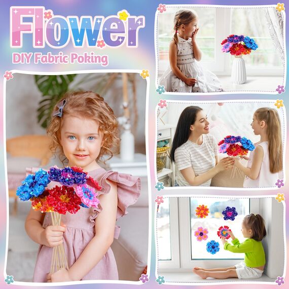 Bastelset Kinder ab 6-4-5 Jahre Basteln Mädchen 8 10 6 5 7 Jahre, Geschenke für Mädchen Spielzeug 5-12 Jahre Kindergeburtstag Blumen Bastelkoffer Blumenstrauß mit Pailletten Kreativ Set für Kinder