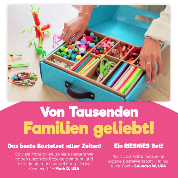 Blue Squid Bastelset für Kinder - 3000Pcs Bastelbox bastelkoffer- Basteln für alter ab 4,5,6,7,8,9,10,11,12 Jahre - Deluxe Bastelsachen, kinder bastelset, bastelpapier set, bastelkoffer bastelmaterial