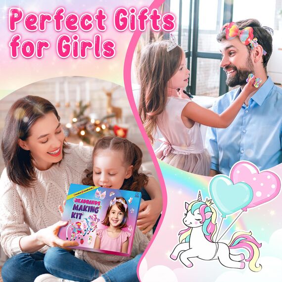 Pourbibi Einhorn Geschenke für Mädchen - Haarreifen Madchen Bastelset Kinder 4 Jahre, Haarschmuck Basteln Mädchen 6 8 jahre, Weihnachten Geschenk 4-6 Geburtstagsgeschenk für 5-8 Jahre Adventskalender