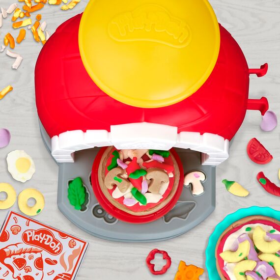Play-Doh Kitchen Creations Pizzabäckerei, 4 x 57g Dosen und 2 x 28g Dosen Knetmasse, Bastel-Set mit Küche und Werkzeuge zum Backen und kreativen Spielen, für Kinder ab 3 Jahren