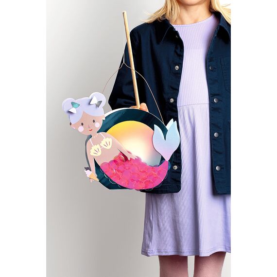 folia 94201 - Laternen Bastelset UNDERWATER DREAMS, ca. 10 x 23 x 33 cm - Bastelmaterial für eine Laterne, gestaltbar als Meerjungfrau oder Kugelfisch