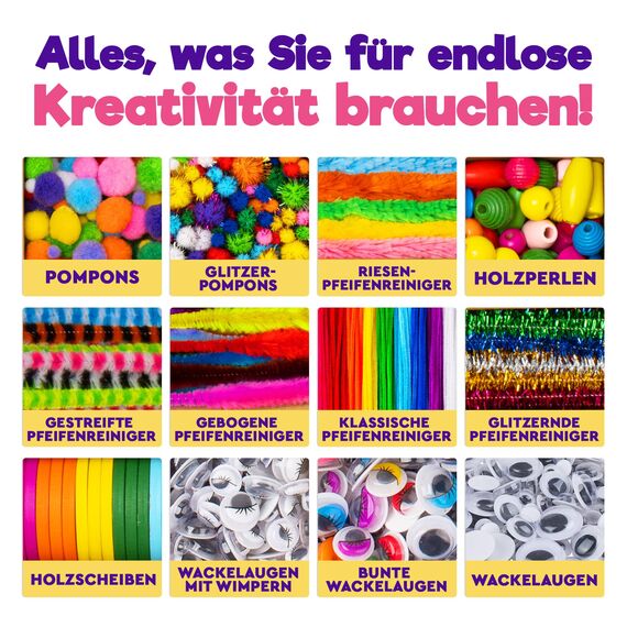 Blue Squid Bastelset für Kinder - 3000Pcs Bastelbox bastelkoffer- Basteln für alter ab 4,5,6,7,8,9,10,11,12 Jahre - Deluxe Bastelsachen, kinder bastelset, bastelpapier set, bastelkoffer bastelmaterial