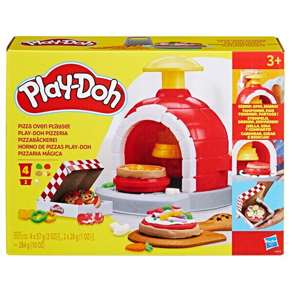 Play-Doh Kitchen Creations Pizzabäckerei, 4 x 57g Dosen und 2 x 28g Dosen Knetmasse, Bastel-Set mit Küche und Werkzeuge zum Backen und kreativen Spielen, für Kinder ab 3 Jahren