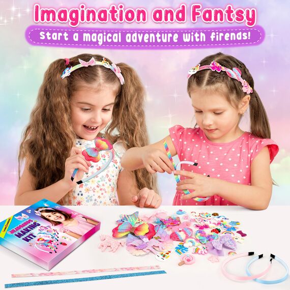 Pourbibi Einhorn Geschenke für Mädchen - Haarreifen Madchen Bastelset Kinder 4 Jahre, Haarschmuck Basteln Mädchen 6 8 jahre, Weihnachten Geschenk 4-6 Geburtstagsgeschenk für 5-8 Jahre Adventskalender