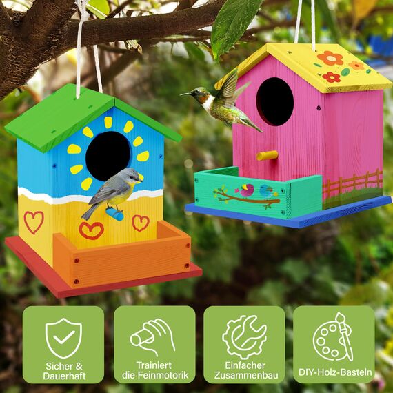 LotFancy Vogelhaus Bausatz für Kinder, Vogelhaus zum bemalen, Holz Bastelset, DIY Basteln Set für Kindergeburtstag, Ostern Geschenke für Mädchen Jungen Kleinkinder
