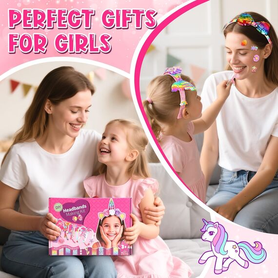 Pourbibi Geschenk Mädchen 3 4 5 6 7 8 jahre,Multithema Haarreifen Haarschmuck,Einhorn Geschenke für Mädchen,10 Teile Kinder 4 Jahre,Kindergeburtstag Halloween Christmas