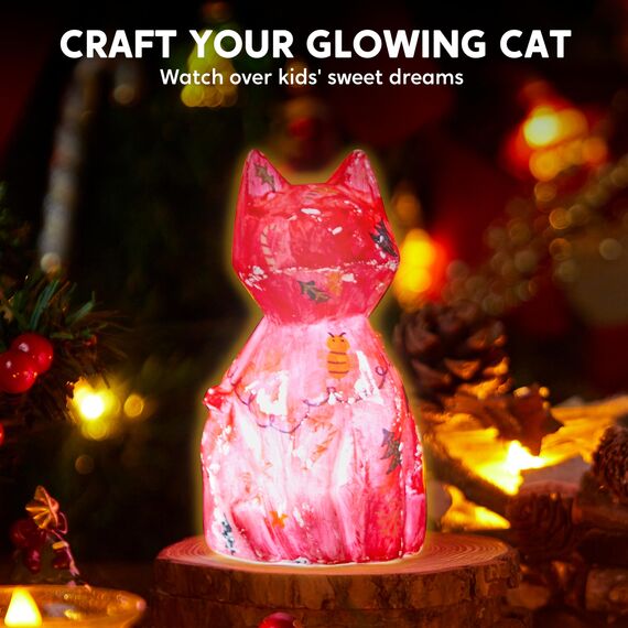 Klever Kits Katze Lampe Bastelset Kinder ab 6+ jahre,Basteln Mädchen ab 6 7 8 9 10 11 12 jahre,Kreatives Geschenke für Mädchen, katz e Spielzeug Kinder,DIY Katze Lampe Malset