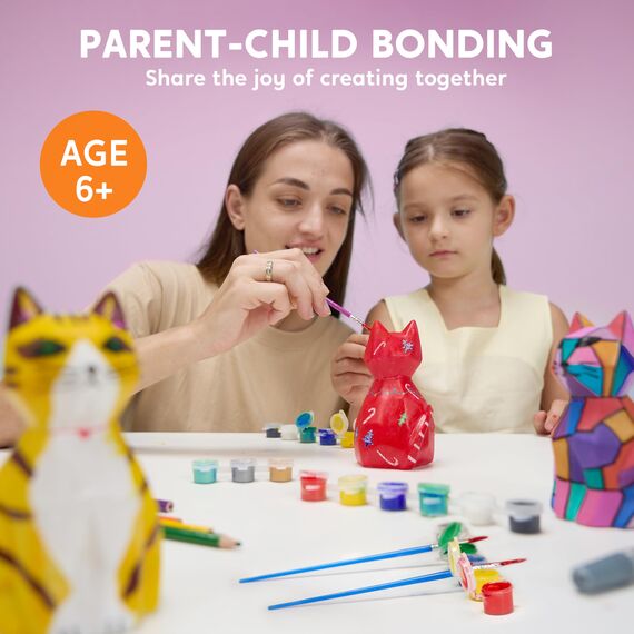 Klever Kits Katze Lampe Bastelset Kinder ab 6+ jahre,Basteln Mädchen ab 6 7 8 9 10 11 12 jahre,Kreatives Geschenke für Mädchen, katz e Spielzeug Kinder,DIY Katze Lampe Malset