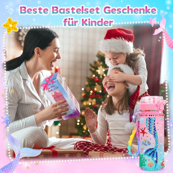 Dikence Bastelset Kinder ab 6 Jahre, Basteln Mädchen 6 8 10 Jahre Trinkflasche Geschenk Mädchen 5-6-7-8-9 Jahre Meerjungfrau Diamond Painting Kinder Spielzeug ab 4-12 Jahre Geburtstags geschenk