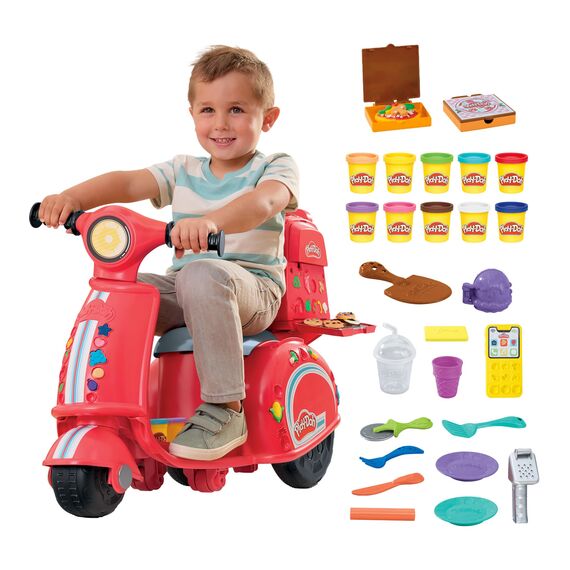 Play-Doh Pizza-Lieferspaß, Scooter und Spielküche, 10 Dosen Knetmasse zum Pizza Backen, Bastel-Set inklusive vieler Accessoires und Werkzeuge, kreative für Kinder ab 3 Jahren