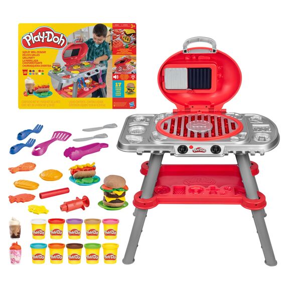 Play-Doh Grillparty Spielzeug, Grill-Station mit Formen, Accessoires und 6 Dosen Knete zum Basteln, Grillen und Kochen, Küchenspielzeug, Bastelset und spannende ab 3 Jahren