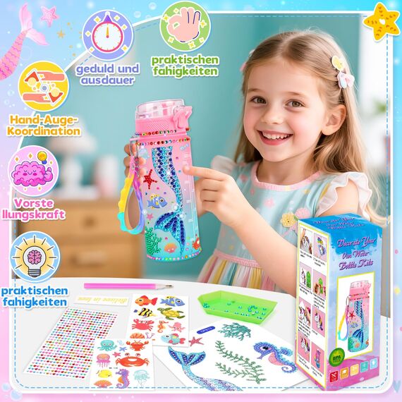 Dikence Bastelset Kinder ab 6 Jahre, Basteln Mädchen 6 8 10 Jahre Trinkflasche Geschenk Mädchen 5-6-7-8-9 Jahre Meerjungfrau Diamond Painting Kinder Spielzeug ab 4-12 Jahre Geburtstags geschenk