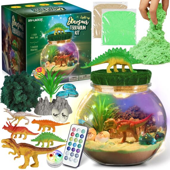 Dinosaurier-Terrarium-Set, Geburtstagsgeschenk für Jungen im Alter von 4, 5, 6, 7, 8–12 Jahren, Dinosaurier Spielzeug Nachtlicht Bastelset, Weihnachts- und Ostergeschenk für Kinder