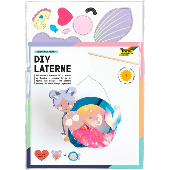 folia 94201 - Laternen Bastelset UNDERWATER DREAMS, ca. 10 x 23 x 33 cm - Bastelmaterial für eine Laterne, gestaltbar als Meerjungfrau oder Kugelfisch