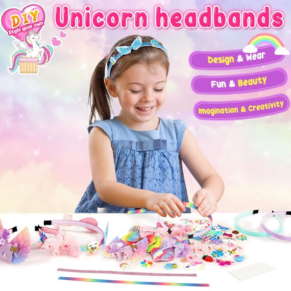 Pourbibi Einhorn Geschenke für Mädchen - Haarreifen Madchen Bastelset Kinder 4 Jahre, Haarschmuck Basteln Mädchen 6 8 jahre, Weihnachten Geschenk 4-6 Geburtstagsgeschenk für 5-8 Jahre Adventskalender