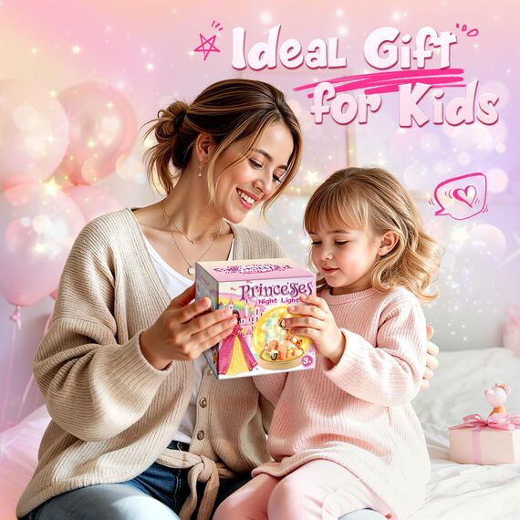 HappyGoLucky DIY Prinzessin Bastelset Kinder - Mädchen Spielzeug Geschenk ab 3-10 Jahre - DIY Nachtlicht Kinder - Sockel aus Holz - mit 15+ Zubehörteilen, Personalisierbares Schlafzimmerlicht