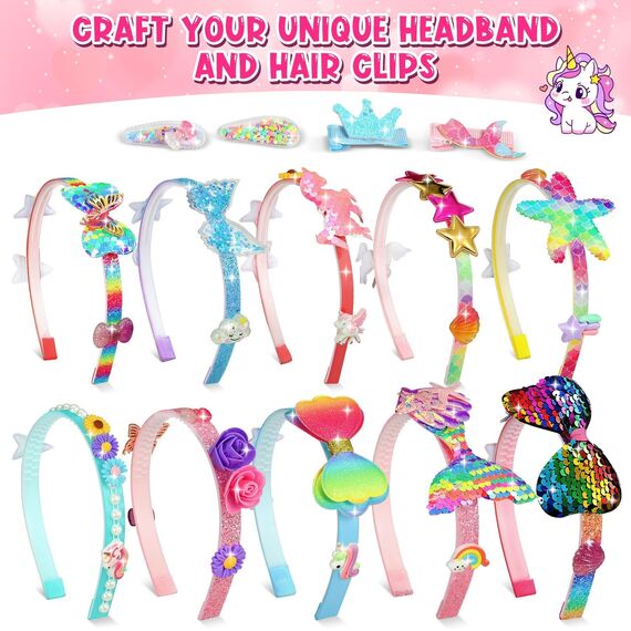 Pourbibi Geschenk Mädchen 3 4 5 6 7 8 jahre,Multithema Haarreifen Haarschmuck,Einhorn Geschenke für Mädchen,10 Teile Kinder 4 Jahre,Kindergeburtstag Halloween Christmas
