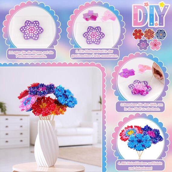 Bastelset Kinder ab 6-4-5 Jahre Basteln Mädchen 8 10 6 5 7 Jahre, Geschenke für Mädchen Spielzeug 5-12 Jahre Kindergeburtstag Blumen Bastelkoffer Blumenstrauß mit Pailletten Kreativ Set für Kinder