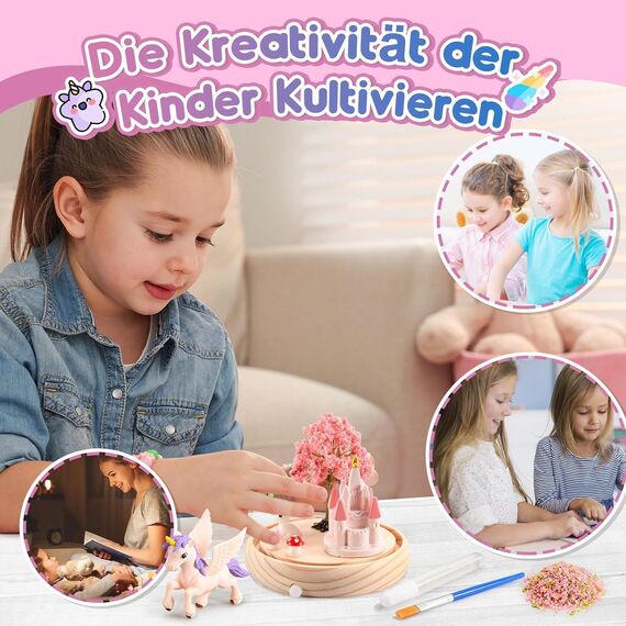 HappyGoLucky Bastelset Kinder - Einhorn Mädchen Spielzeug Geschenk ab 3-10 Jahre - DIY Nachtlicht Kinder - Sockel aus Holz - mit 10+ Zubehörteilen, Personalisierbares Schlafzimmerlicht