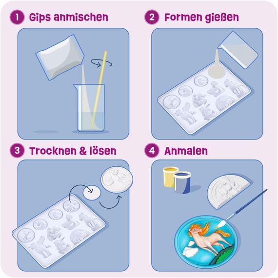 Smowo® Pferde und Einhörner selber gießen und anmalen - Mädchen Bastelset zum Gips giessen mit 10 Figuren für Kinder - Geschenk zum Basteln