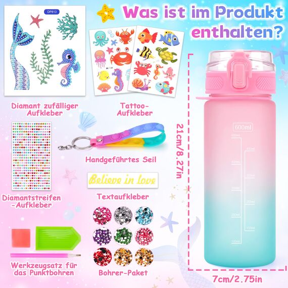 Dikence Bastelset Kinder ab 6 Jahre, Basteln Mädchen 6 8 10 Jahre Trinkflasche Geschenk Mädchen 5-6-7-8-9 Jahre Meerjungfrau Diamond Painting Kinder Spielzeug ab 4-12 Jahre Geburtstags geschenk