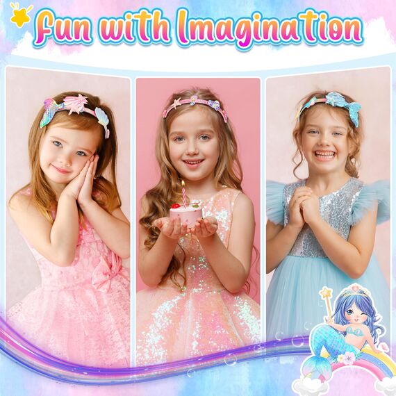 Pourbibi Haarreifen Mädchen, Meerjungfrau Geschenk mädchen 5 Jahre, Haarreifen Selber Machen Basteln Madchen, Geburtstagsgeschenk, Haarschmuck bastelset madchen Kinder ab 5 6 7 8 9 10 11 12 Jahre