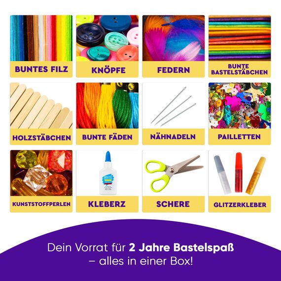 Blue Squid Bastelset für Kinder - 3000Pcs Bastelbox bastelkoffer- Basteln für alter ab 4,5,6,7,8,9,10,11,12 Jahre - Deluxe Bastelsachen, kinder bastelset, bastelpapier set, bastelkoffer bastelmaterial