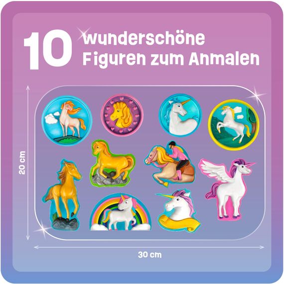 Smowo® Pferde und Einhörner selber gießen und anmalen - Mädchen Bastelset zum Gips giessen mit 10 Figuren für Kinder - Geschenk zum Basteln