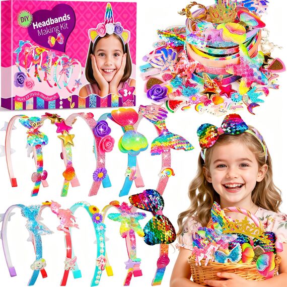 Pourbibi Geschenk Mädchen 3 4 5 6 7 8 jahre,Multithema Haarreifen Haarschmuck,Einhorn Geschenke für Mädchen,10 Teile Kinder 4 Jahre,Kindergeburtstag Halloween Christmas
