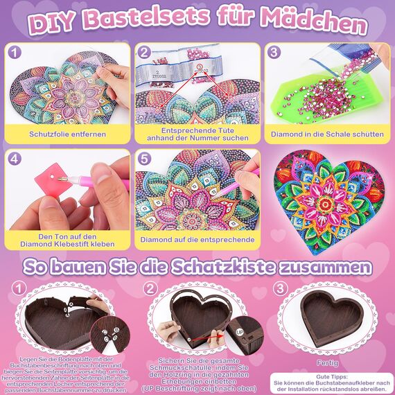 Geschenke für Mädchen 6 7 8 9 10 Jahre: Bastelset Kinder 5-12 Jahre Geburtstagsgeschenke, Diamond Painting Schmuckkästchen Basteln Mädchen, Kreatives DIY Diamond Art Bastelset Geburtstag Spielzeug