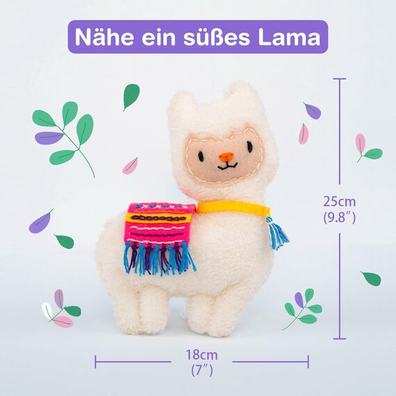 Avenir 6301623 DIY Nähset, Sewing Lama, Bastelset für Kinder, Kreativ-Set, ab 6 Jahren, Leuchtende Farben