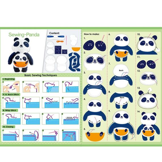 Avenir AVE10048 DIY Nähset, Sewing Panda, Bastelset für Kinder, Kreativ-Set, ab 6 Jahren, Mittel