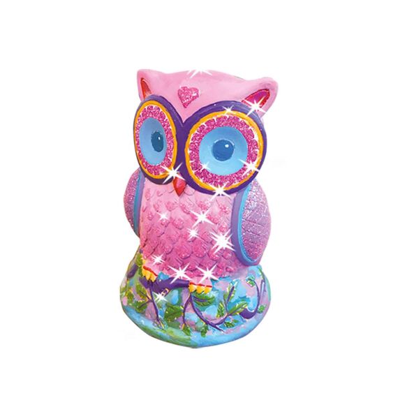 SES 012854 Gießen und Anmalen-Eule Creative 01285-Gipsfigur Glitzer, 5 Jahre to 12 Jahre, Multi, Mittel (Packung mit 2)