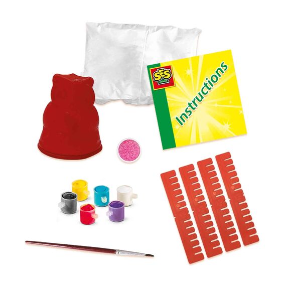 SES 012854 Gießen und Anmalen-Eule Creative 01285-Gipsfigur Glitzer, 5 Jahre to 12 Jahre, Multi, Mittel (Packung mit 2)
